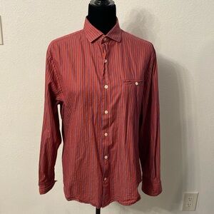 Perry Ellis Antique Red and Ocean Blue Striped Button Down Shirt Size Medium